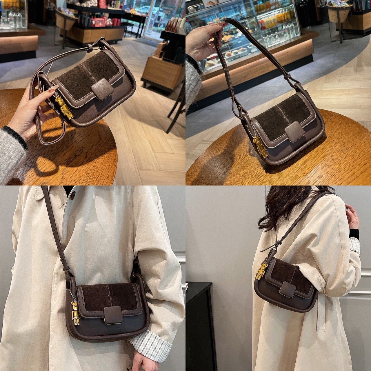 Túi Đeo chéo Vintage Brown Black White Cream 3 Túi Đeo chéo Vintage Crossbody Nâu