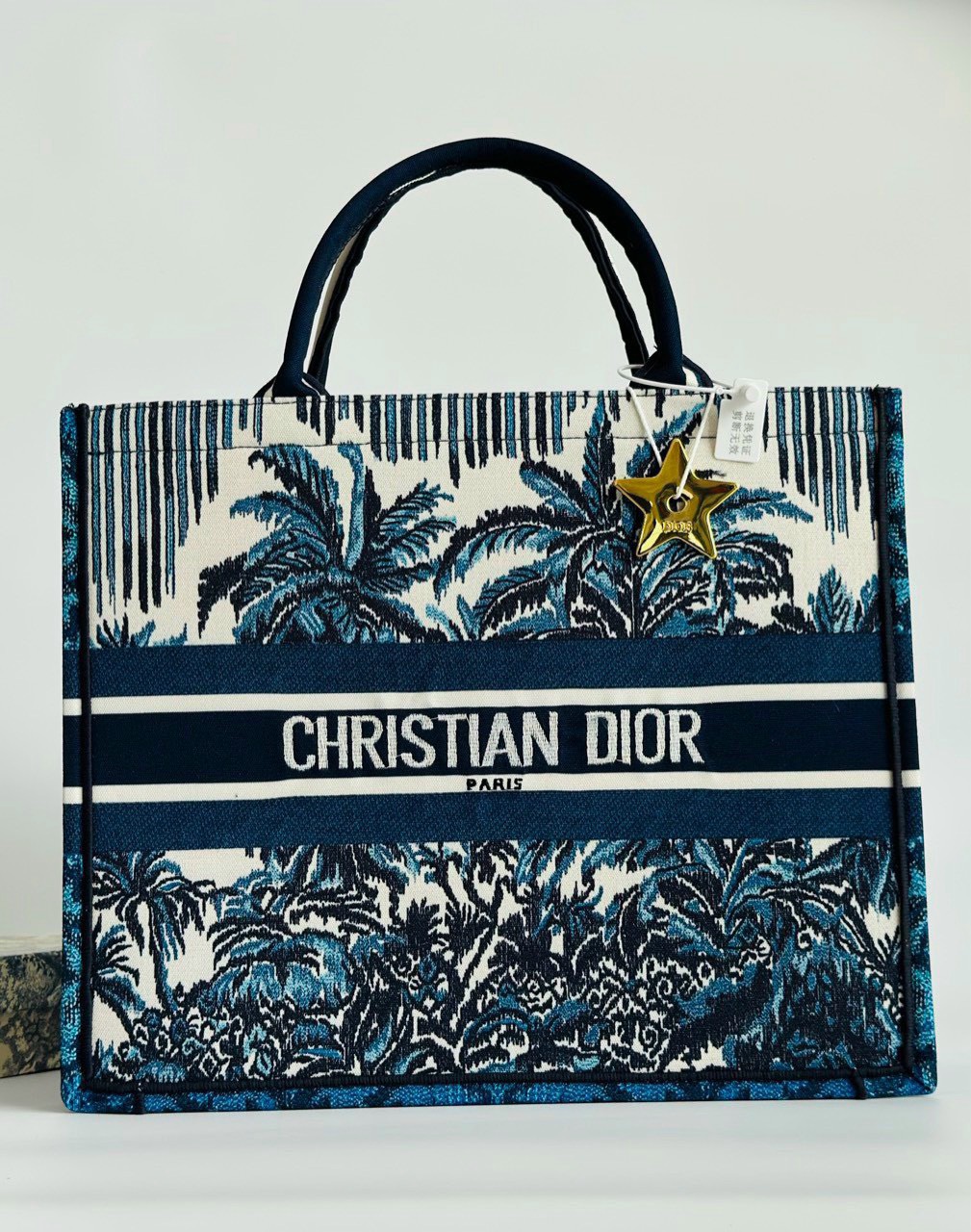 Túi Dior Book Tot Blue Dior Palms Embroidery Xanh Dương