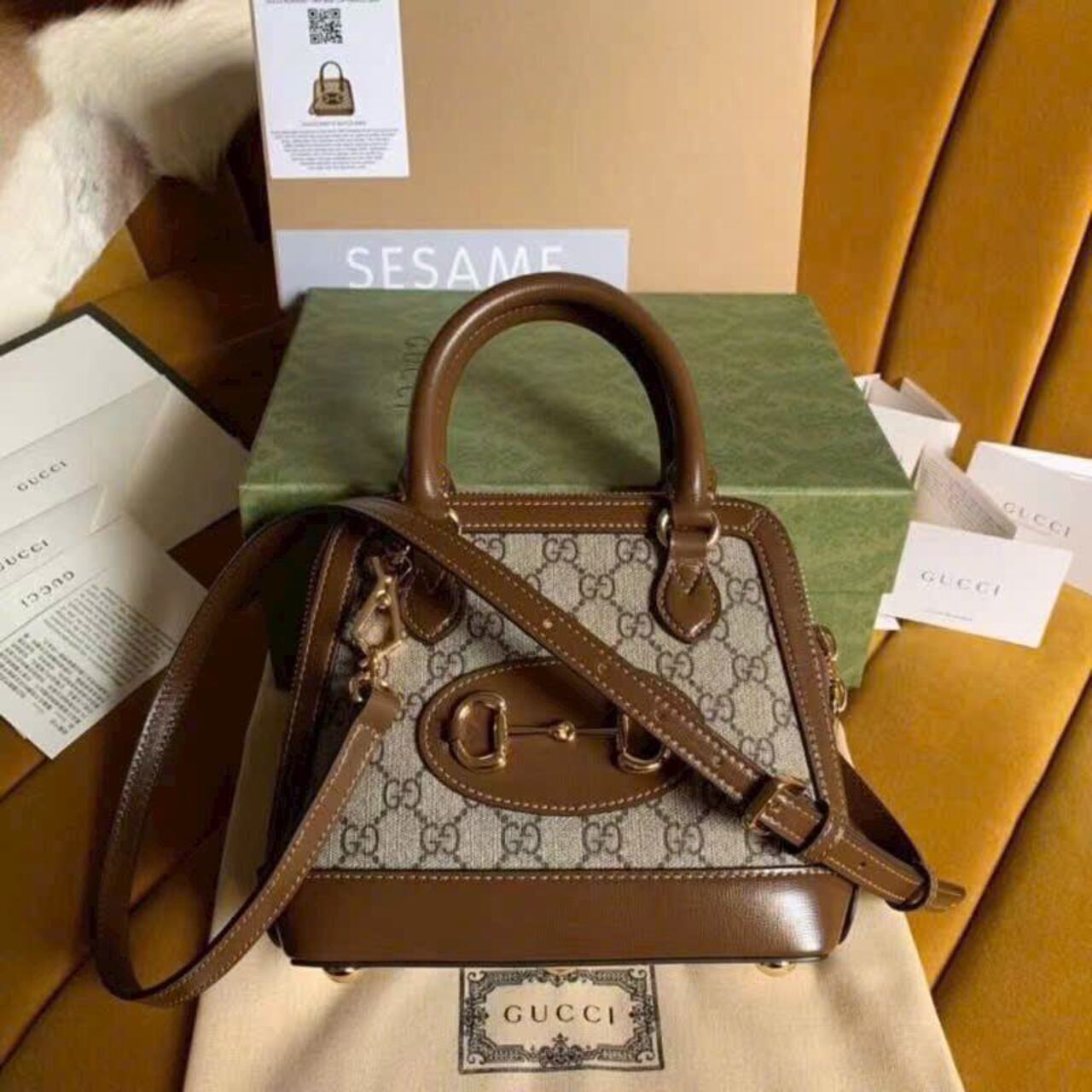 Túi Gucci Horsebit Monogram Beige Brown White 9 Túi Gucci Horsebit Monogram Beige Brown