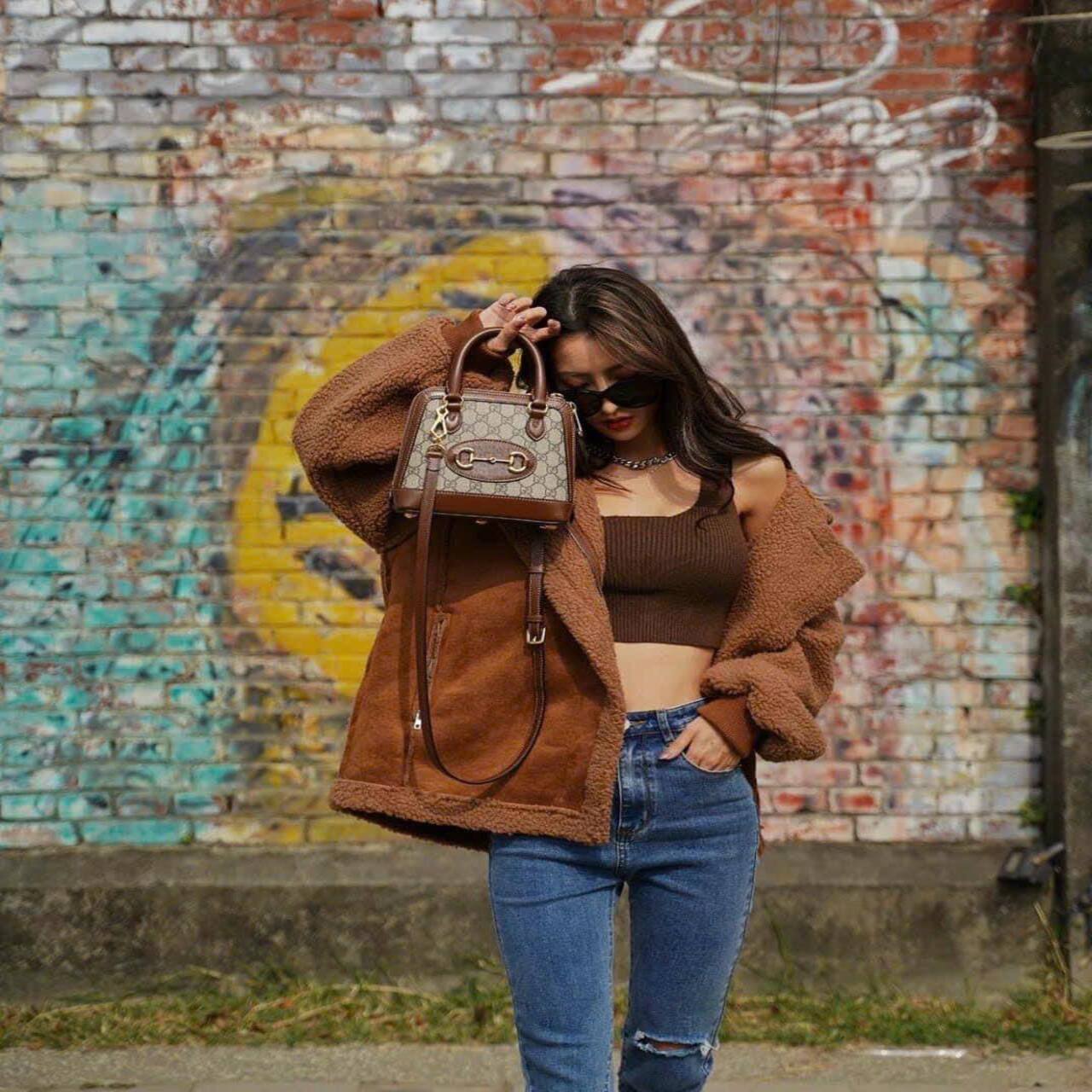 Túi Gucci Horsebit Monogram Beige Brown White 3 Túi Gucci Nâu Dáng Thang