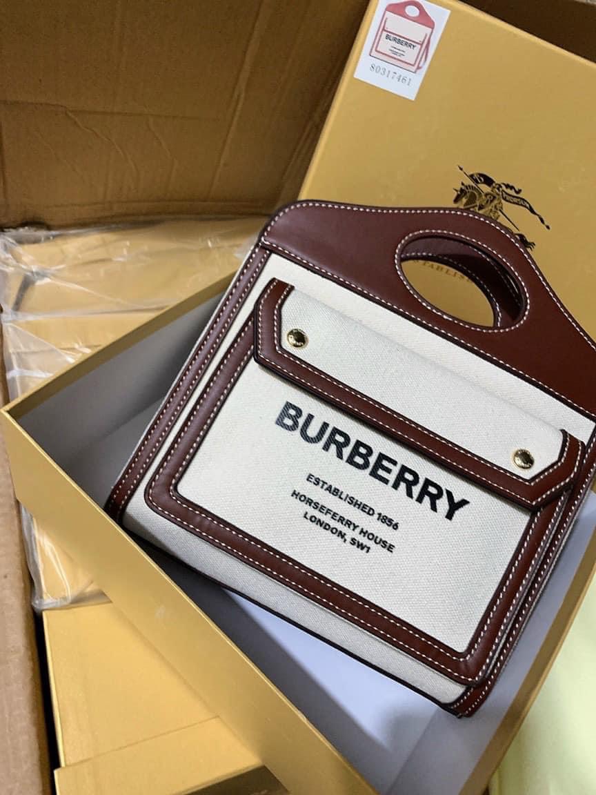 Túi Burberry Horseferry Pocket Handle Bag Size 23 4 Túi Ladies Logo Printed Pocket Tote Bag - Beige