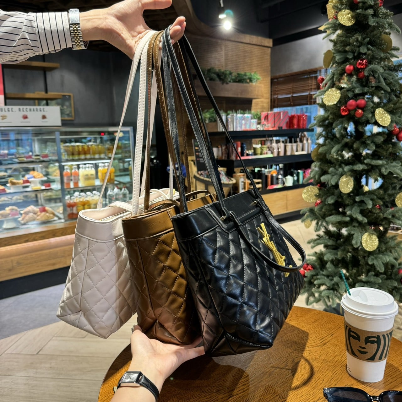 Túi Da YSL Saint Laurent Oversize Đen Trắng Nâu 3 tui da nu tote ysl