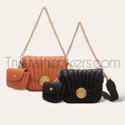 Túi đeo vai CK Aurora Chain Handle Pleated Đen Nâu