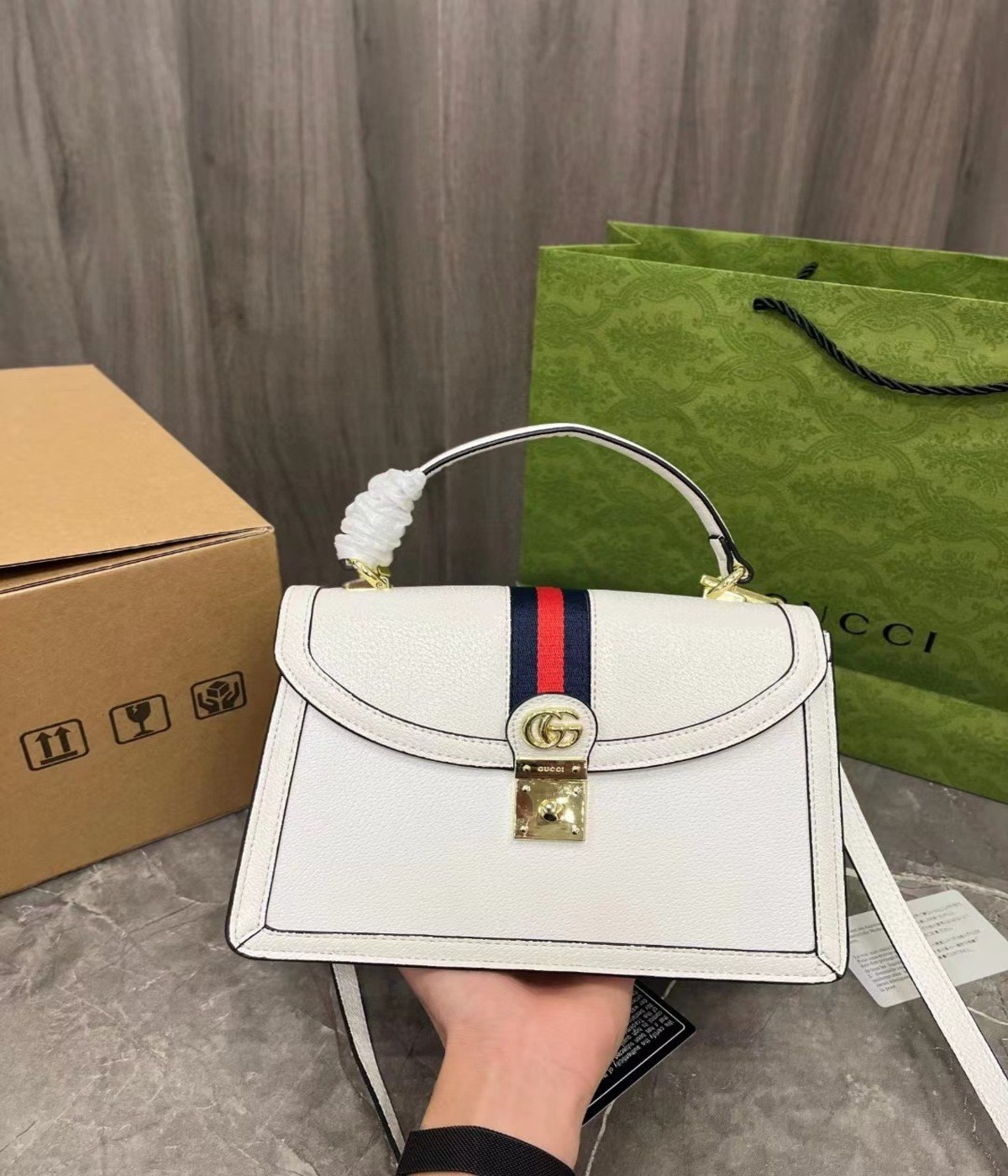 Túi Gucci Ophidia Small Top Handle Bag 651055 DJ2DX 8454 5 Túi Xách Gucci Ophidia White Size 24 Small Top Handle Bag