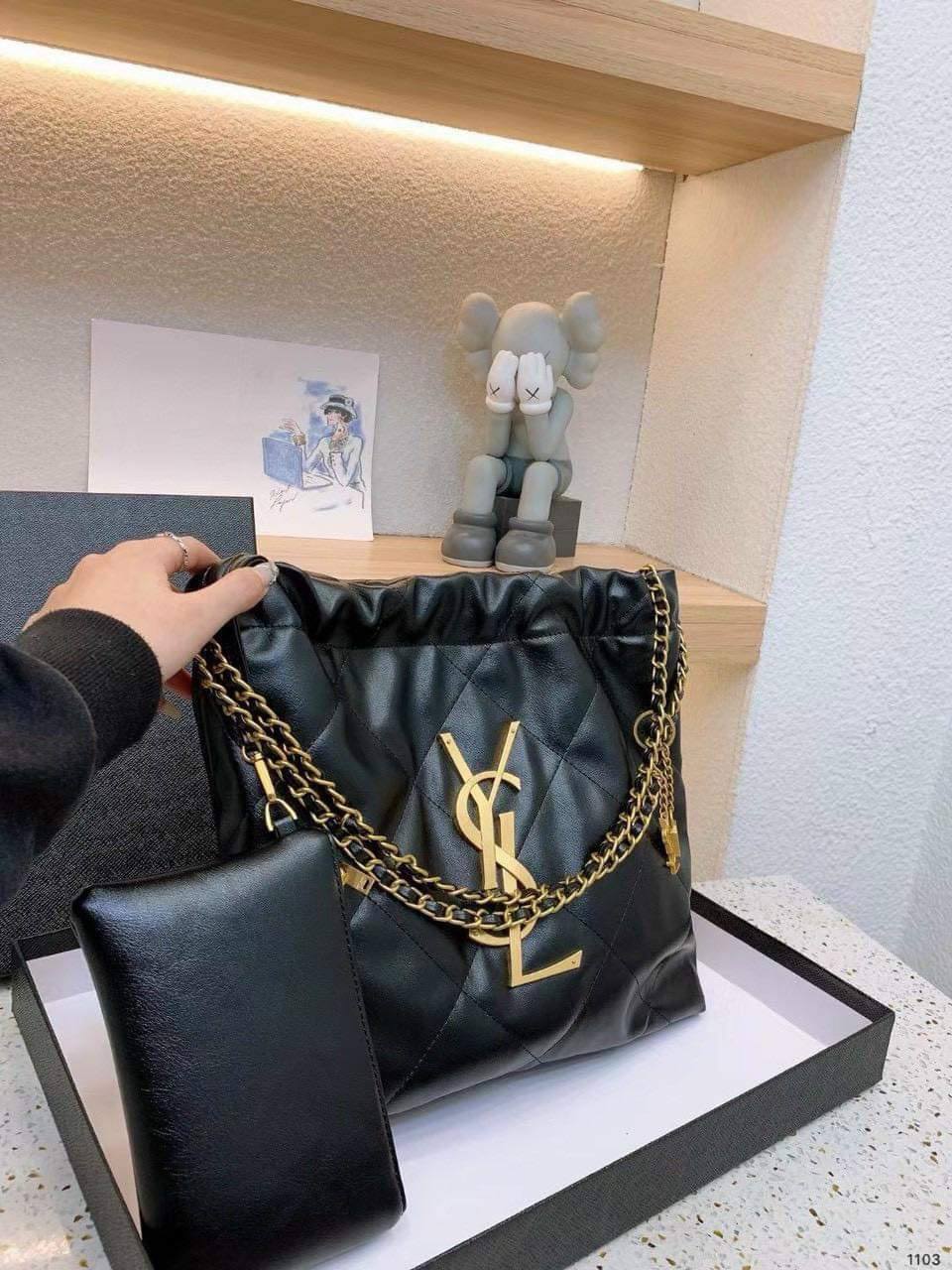 Túi xách Nữ YSL Da Mềm Đen Xích Vàng Size 30 3 tui xach nu ysl da mem den