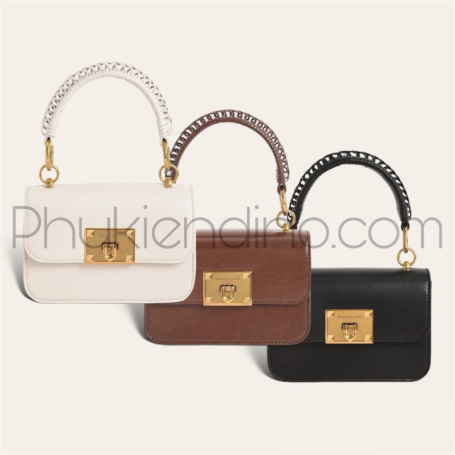 Túi xách tay CK hình chữ nhật Metallic Turn Lock 1 Túi xách tay CK hình chữ nhật Metallic Turn Lock