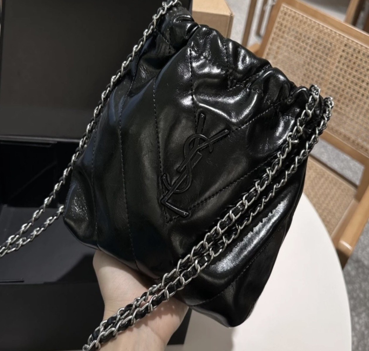 Túi Đeo Chéo YSL Hobo Mini Size 21cm Fullbox Da Mềm 4 Túi xách YSL Logo Đen Da Mềm