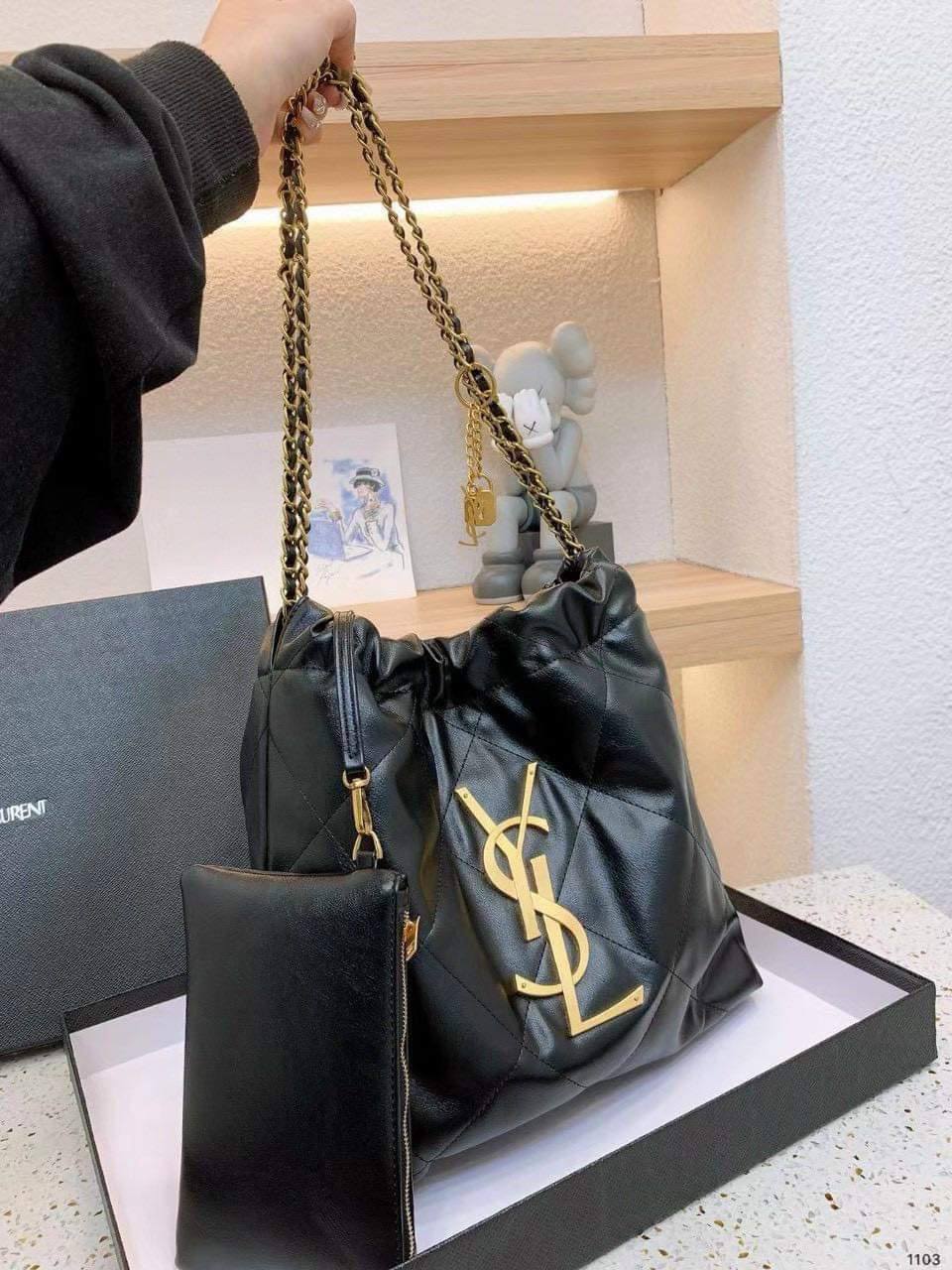 Túi xách Nữ YSL Da Mềm Đen Xích Vàng Size 30 2 YSL Tote Black Bag