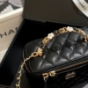 Chanel Mini Vanity Top Handle Case Lambskin Brushed Gold Hardware Đen