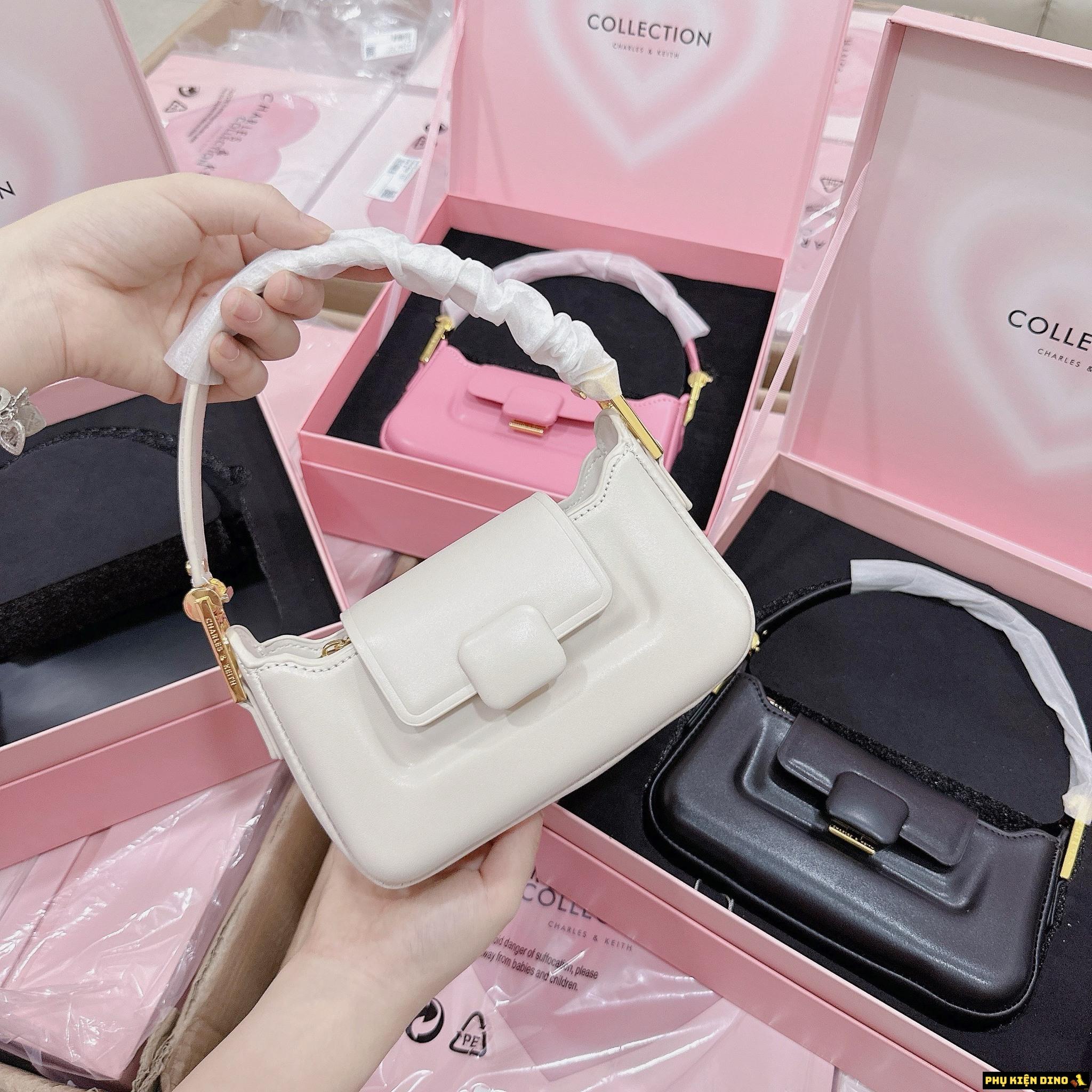 Túi Charles & Keith Koa Push Lock Top Handle Bag 5 Charles & Keith White Koa Leather Push lock Top Handle Bag