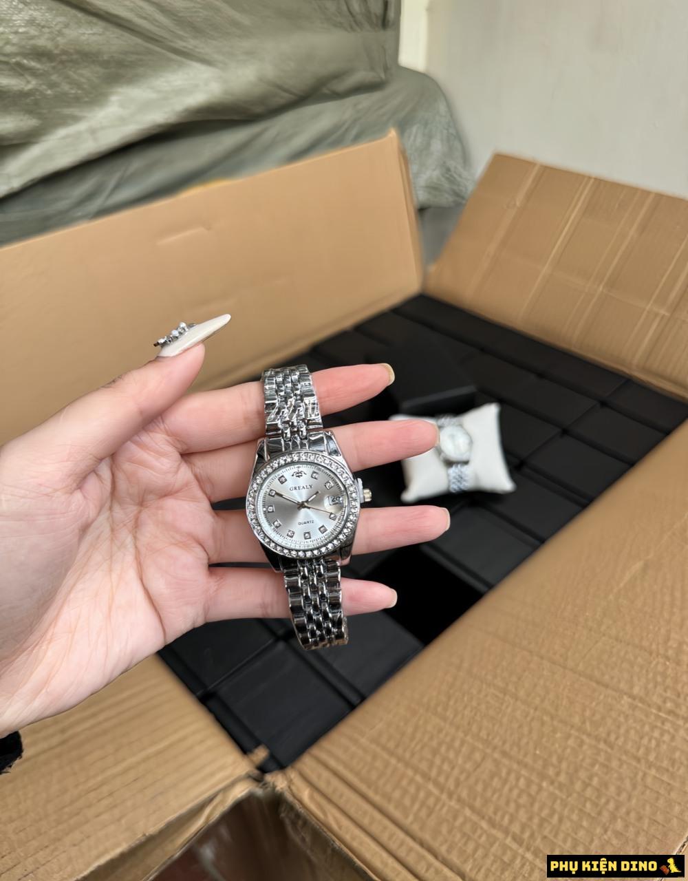 Đồng Hồ Viền Kim Cương Grealy Cao Cấp 7 Đồng Hồ Grealy Hàng Cao Cấp