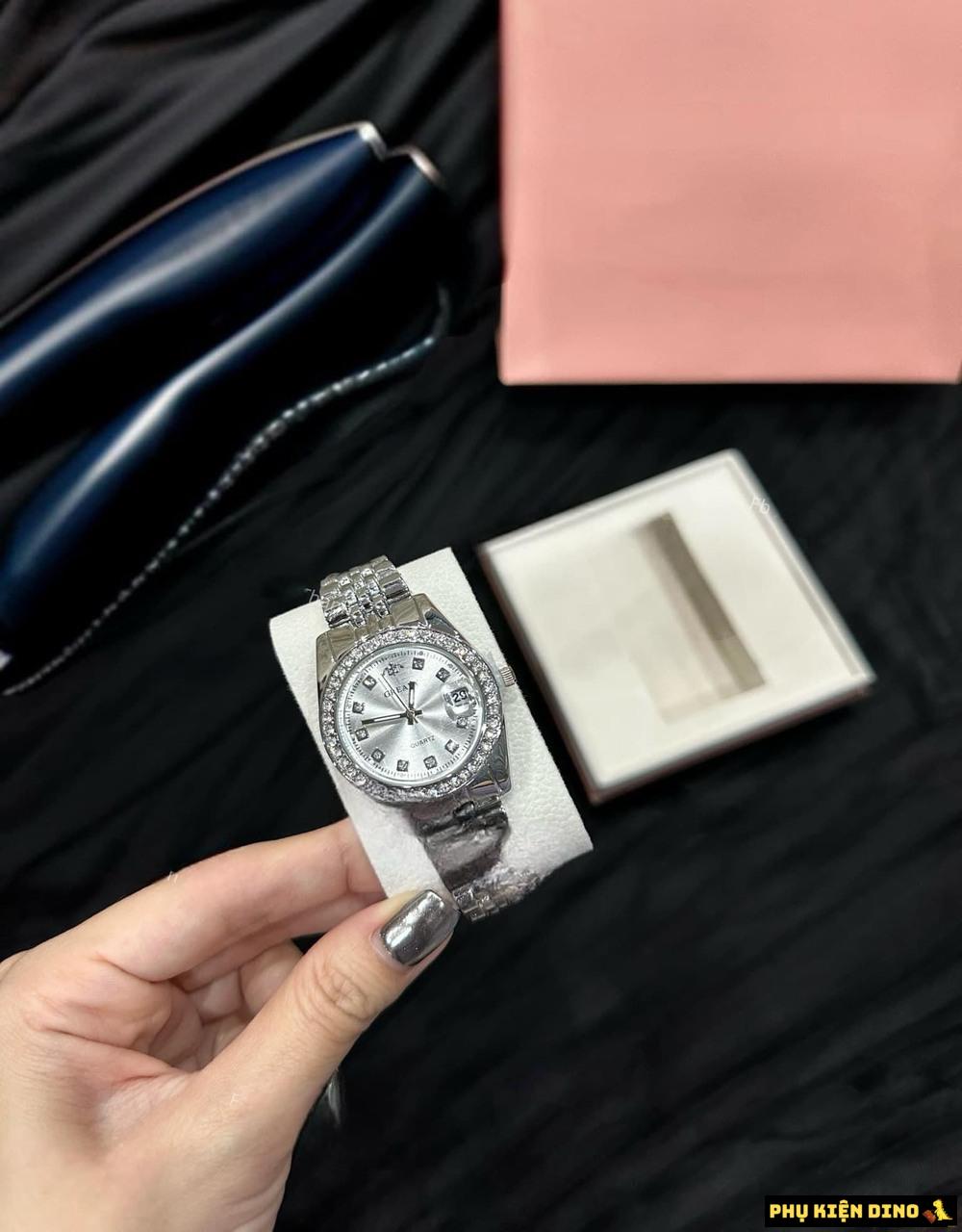 Đồng Hồ Viền Kim Cương Grealy Cao Cấp 5 Đồng Hồ Grealy Viền Kim cương nhân tạo