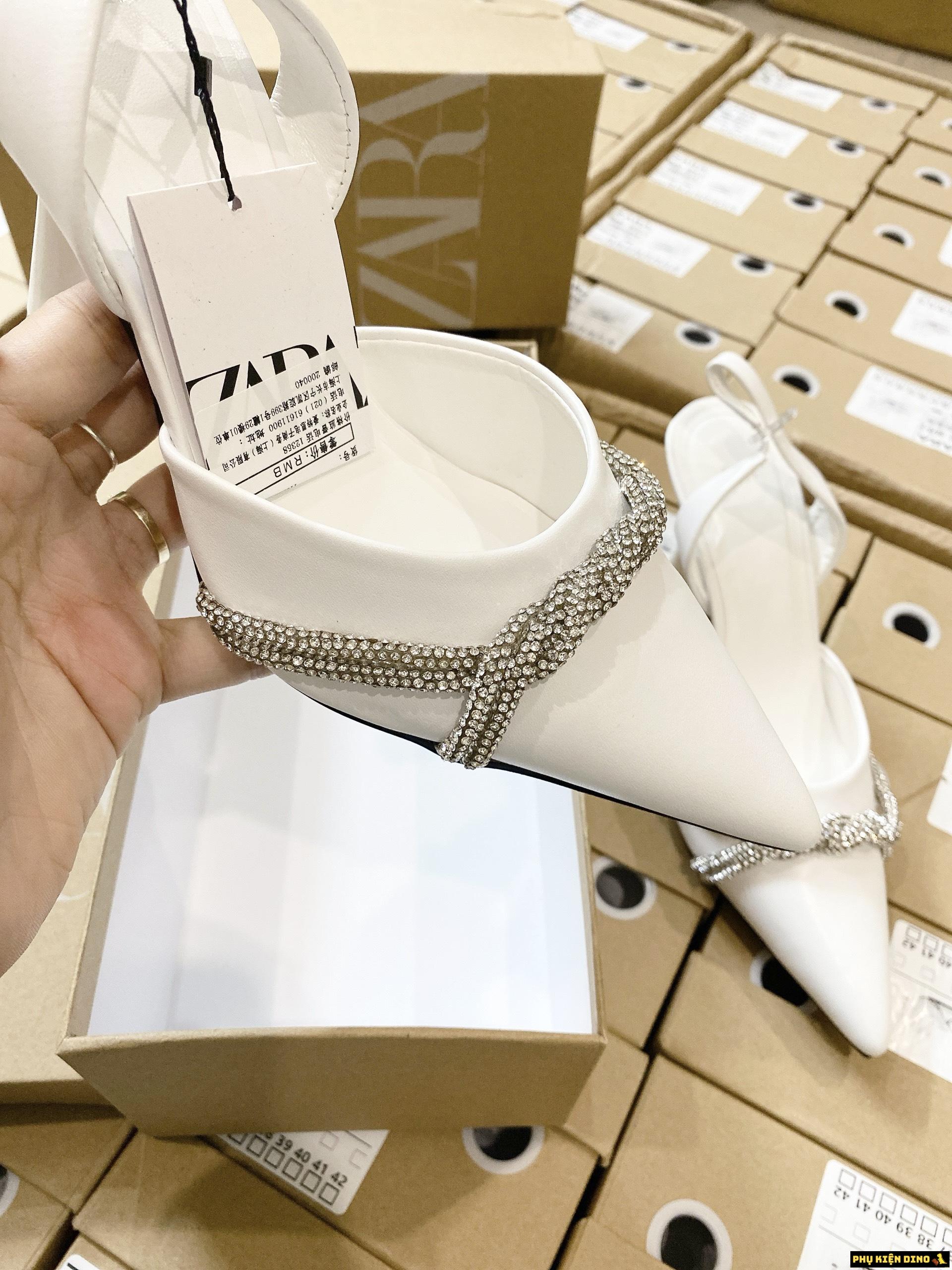 Giày Cao Gót Trắng Zara Đính Đá 5 Giày Trắng Zara