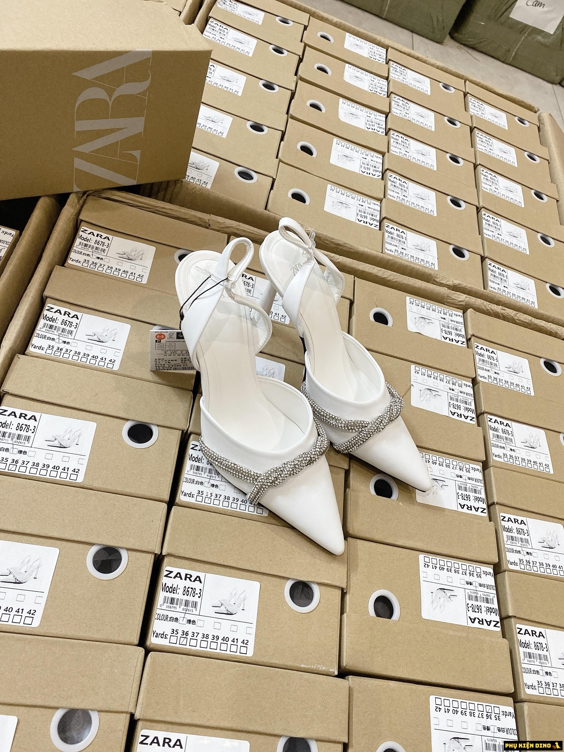 Giày Cao Gót Trắng Zara Đính Đá 3 Giày Zara White Đính Đá