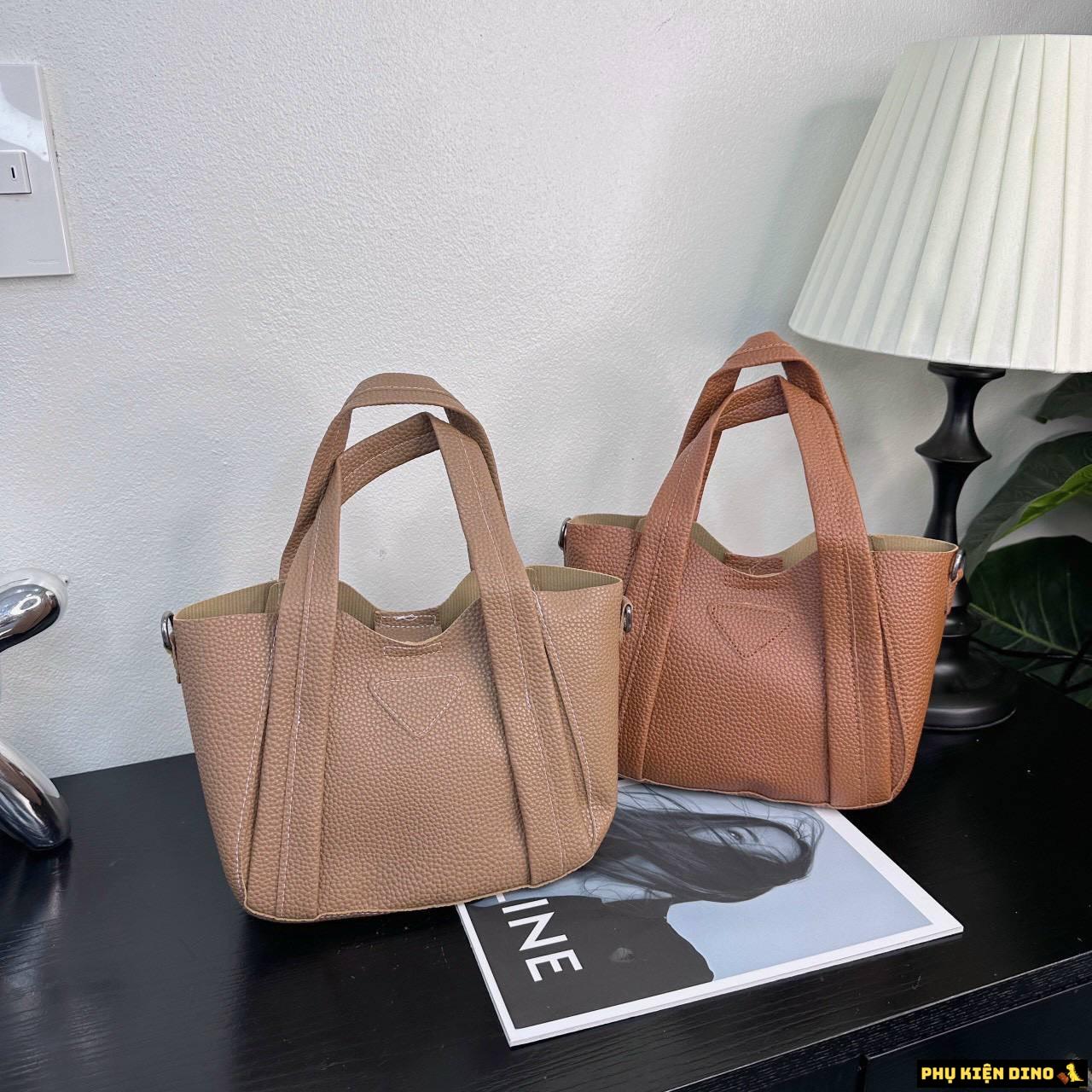 Set Túi Giỏ Xách Mềm Kèm Ví Size 22 Đen Nâu 9 Set Túi Mềm Kèm Ví Size 22 Nâu