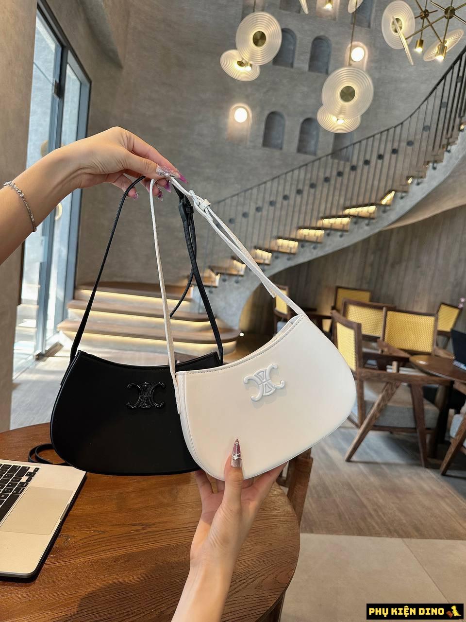 Túi Celine Medium Tilly Shoulder Bag Dáng Thuyền Size 21cm 7 Túi Celine Medium Tilly Shoulder Bag Dáng Thuyền Trắng Đen