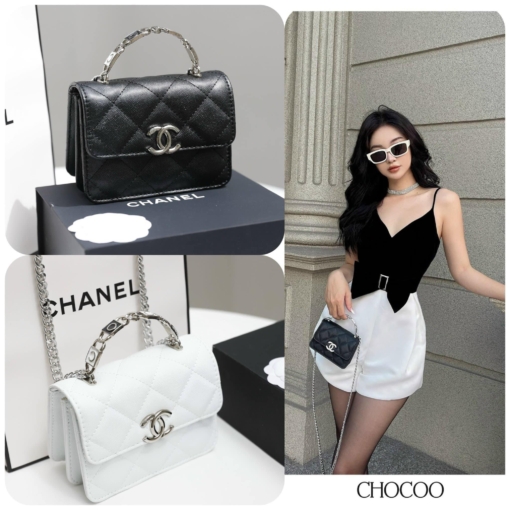 Túi Chanel Black White Caviar Leather Mini Flap Bag Size 16