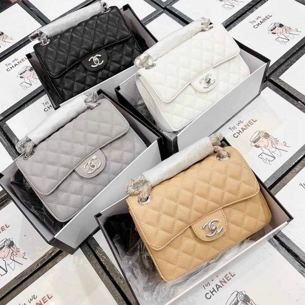 Túi Xách Chanel Classic Trắng Đen Kem Xám 2 Túi Chanel Classic Mini Flap 4 Màu