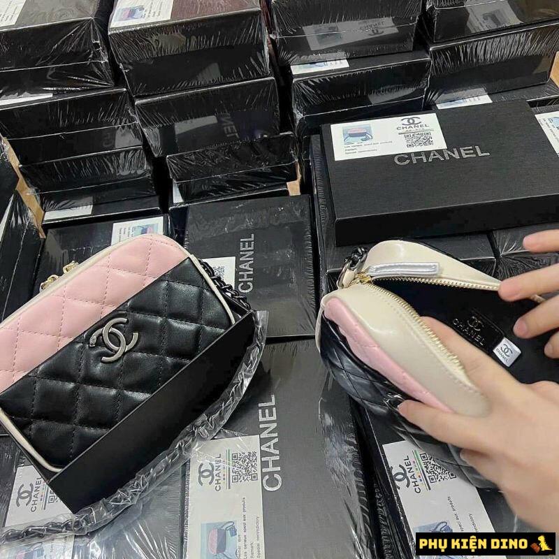 Túi Nữ Chanel Shiny Lambskin Lacquered Metal Hồng Đen 8 Túi Chanel Mini Camera Case Hồng Đen