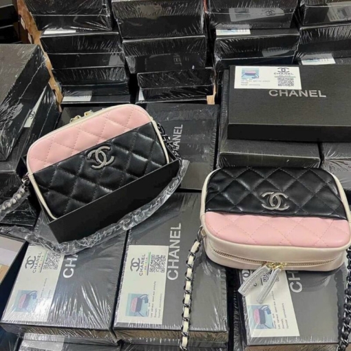 Túi Chanel Mini Camera Case in Shiny Lambskin Pink White Black