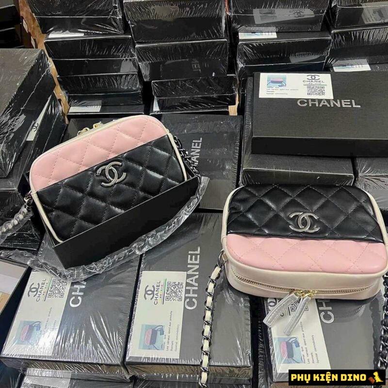 Túi Chanel Mini Camera Case in Shiny Lambskin Pink White Black