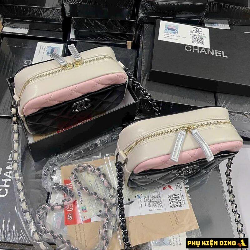 Túi Nữ Chanel Shiny Lambskin Lacquered Metal Hồng Đen 3 Túi Chanel Mini Màu Hồng Đen