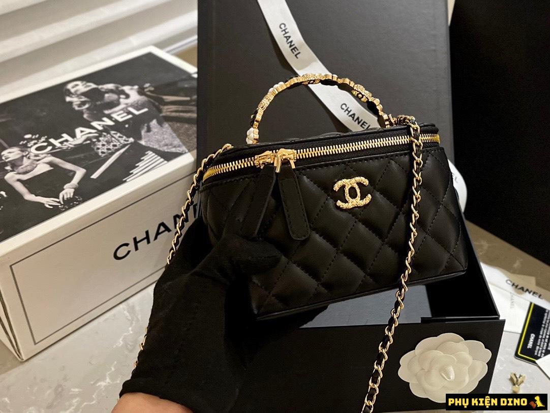 Túi Chanel Mini Vanity Top Handle Case Black Lambskin Brushed Gold Hardware