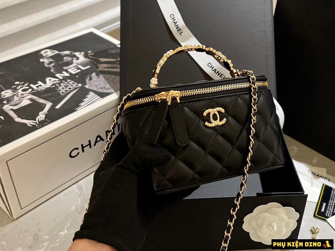 Túi Chanel Vanity Lambskin Brushed Gold Hardware 7 Túi Chanel Mini Vanity Top Handle Case Black Lambskin Brushed Gold Hardware
