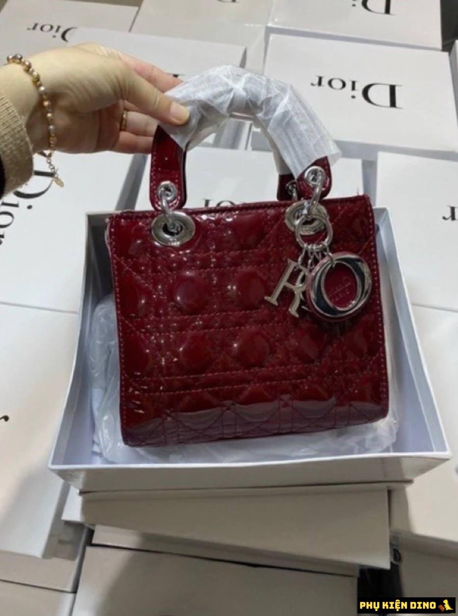 Túi Christian Dior Lady Cannage Calfskin Da Bóng Màu Đỏ