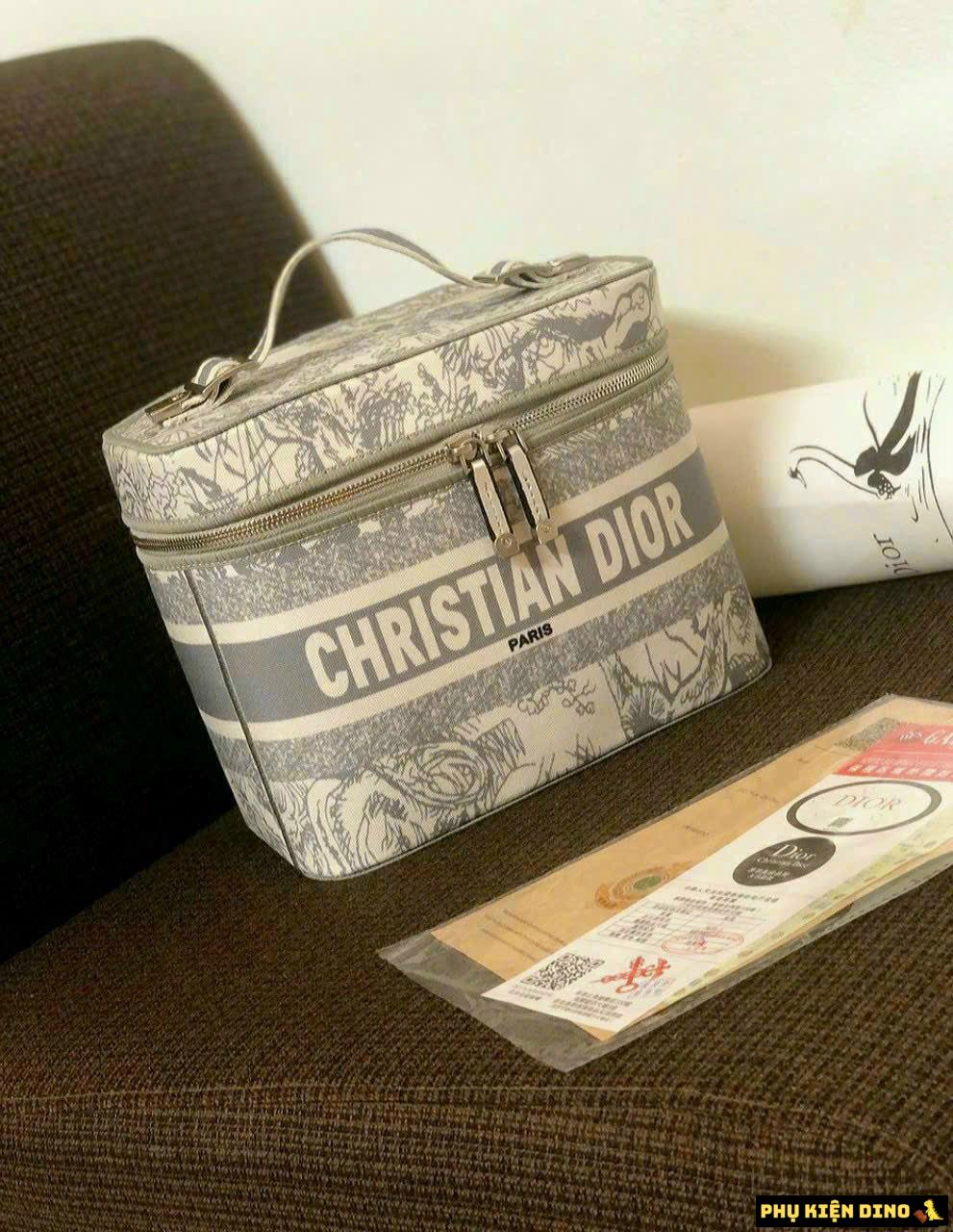Túi Christian Dior Travel Vanity Case Cannage 4 Túi Christian Dior Travel Vanity Case Cannage Xám