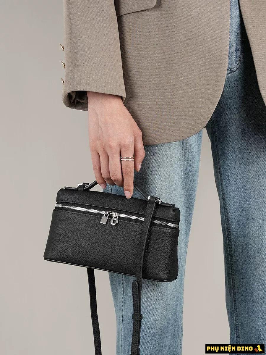Túi Cốp Xách Tay Đeo Chéo Tặng Kèm Khăn Móc Khóa 10 Túi Dáng Hộp Size 20 Black