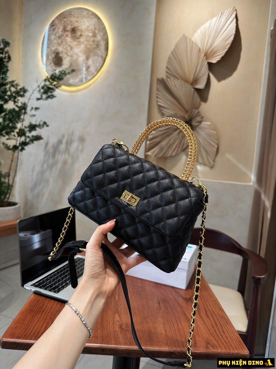 Túi Nữ Chanel Coco 4 Màu Trắng Đen Xám Nâu 6 Túi Đeo Chéo Nữ Chanel CC Size 22 Màu Đen Quai Thép