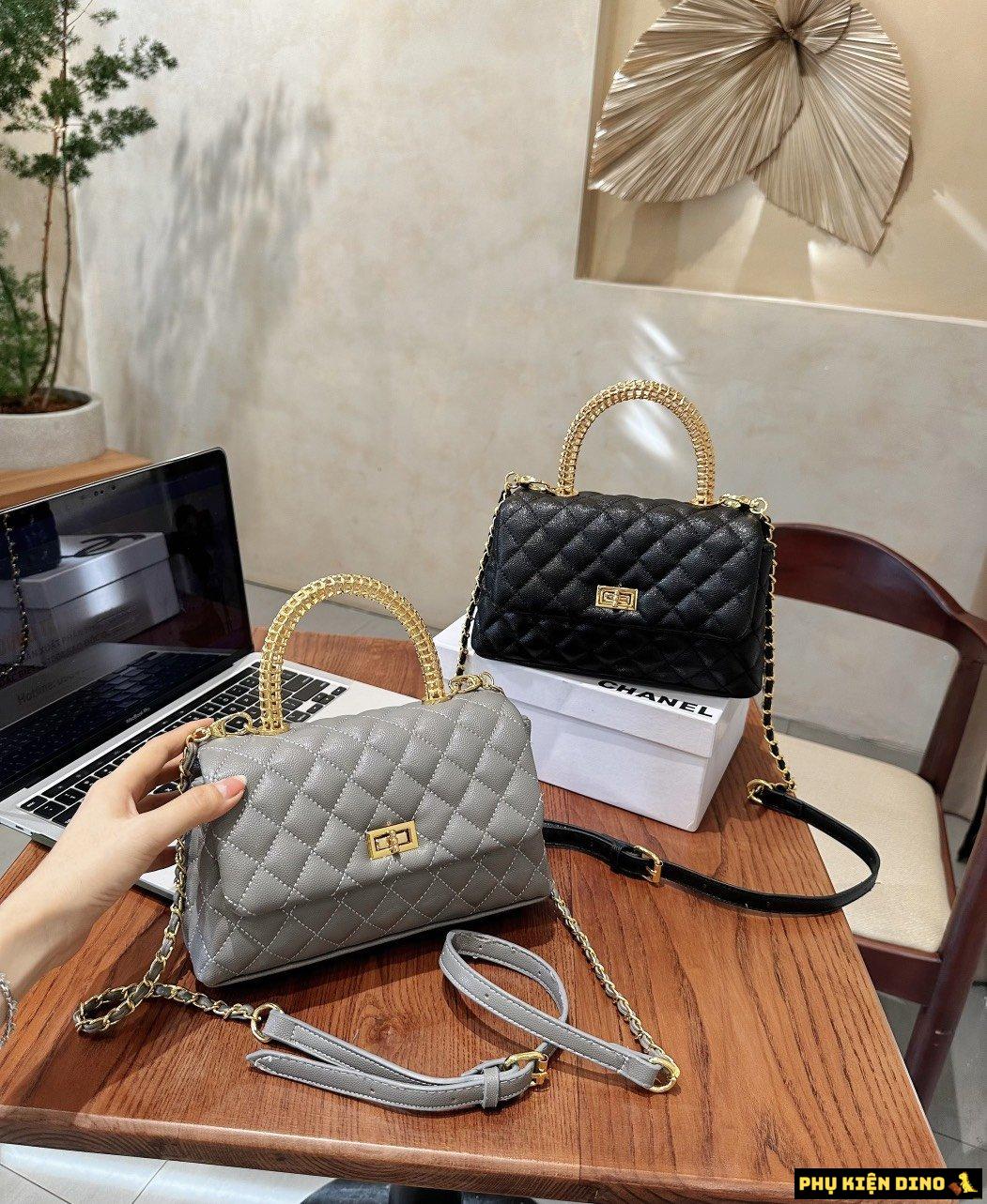 Túi Nữ Chanel Coco 4 Màu Trắng Đen Xám Nâu 5 Túi Đeo Chéo Nữ Chanel CC Size 22 Màu Xám Đen