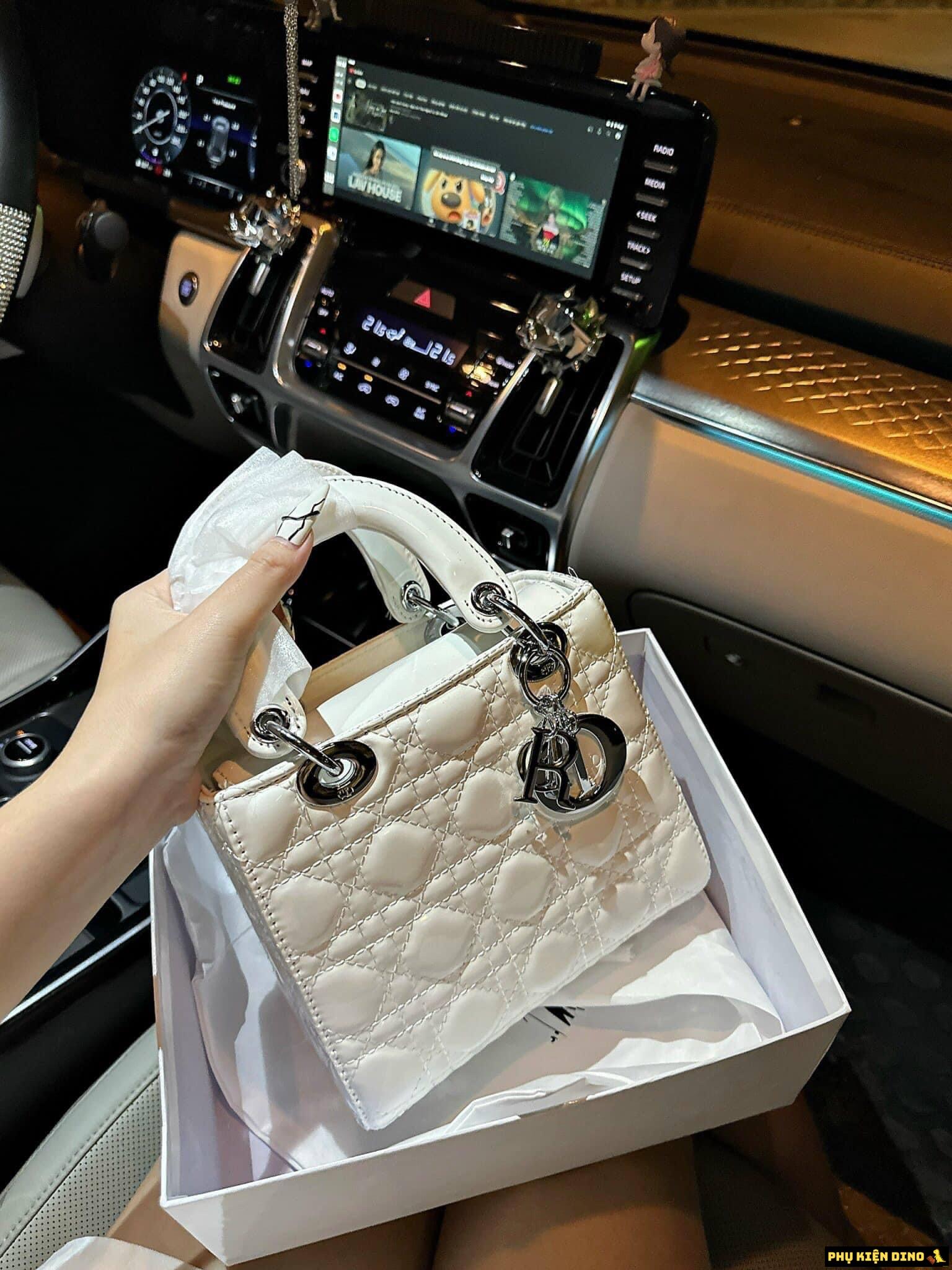 Túi Christian Dior Lady Cannage Calfskin Da Bóng 6 Túi Dior Calfskin Da Bóng White