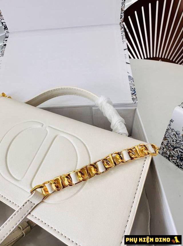 Túi Dior CD Mini Bag Calfskin Embossed White Gold