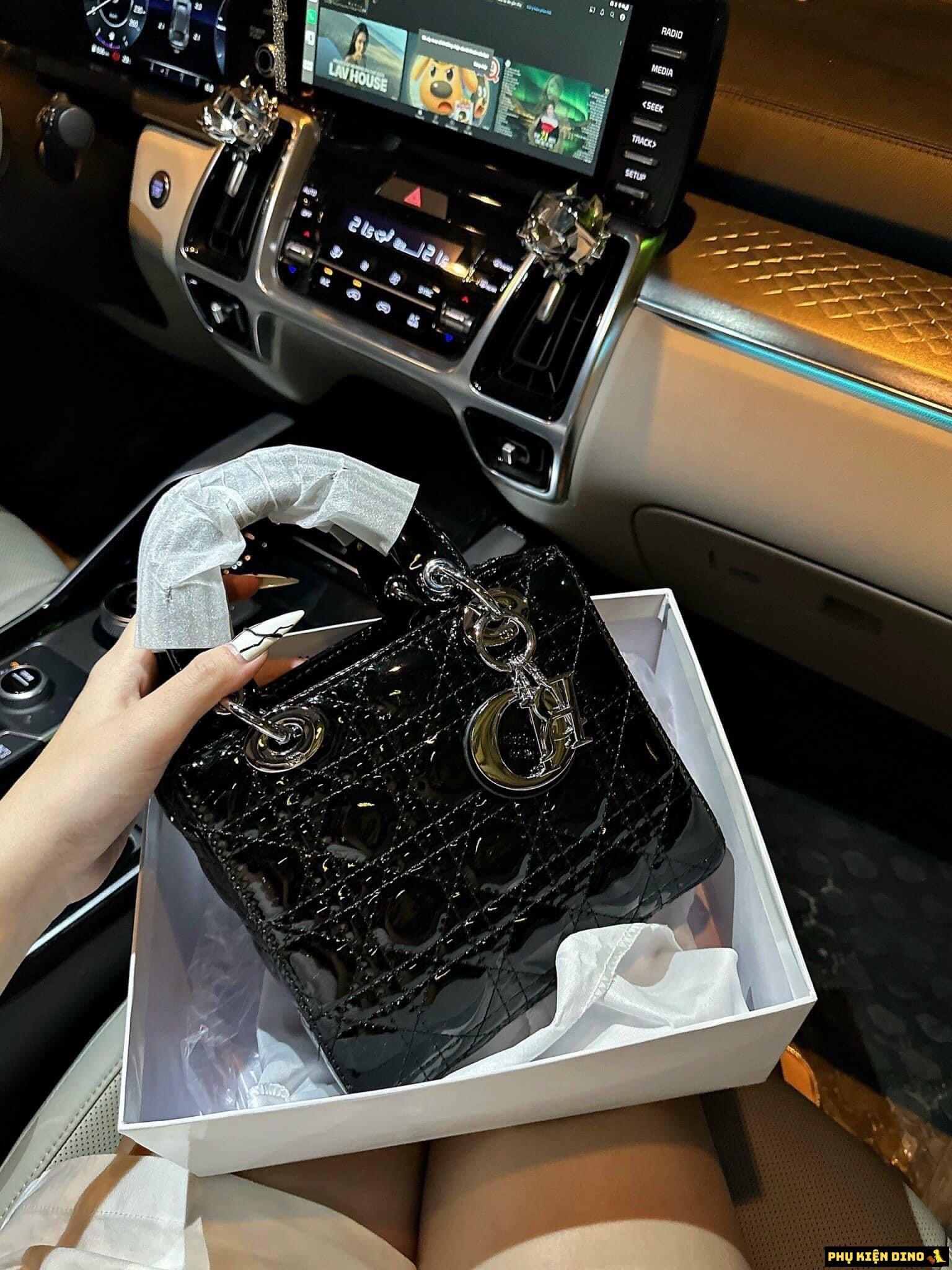 Túi Christian Dior Lady Cannage Calfskin Da Bóng 4 Túi Dior Lady Da Bóng 5 ô màu Đen