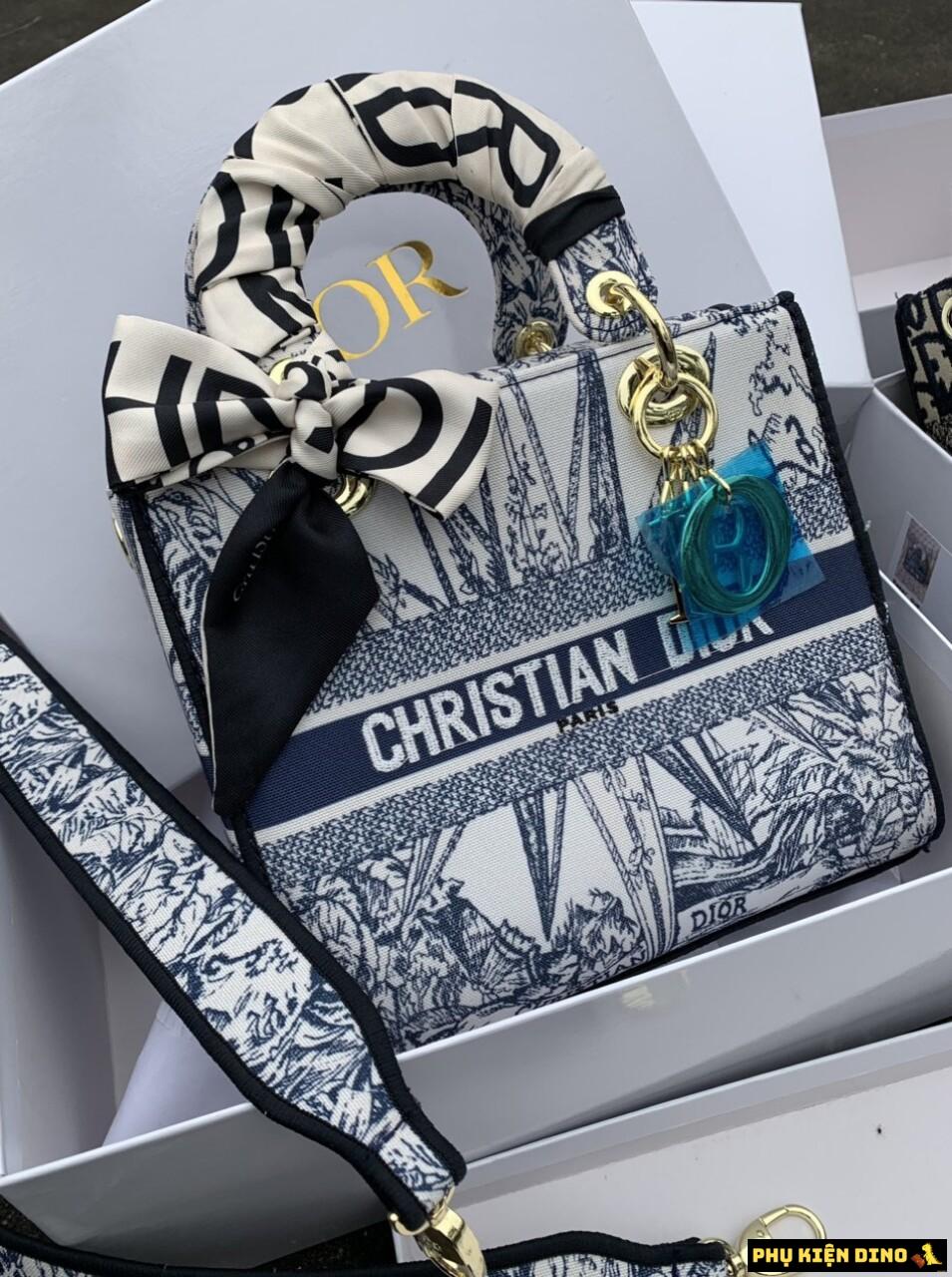 Túi Dior Medium Lady D-lite Blue Black Multicolor 6 Túi Dior Lady Medium Lady Blue Multicolor