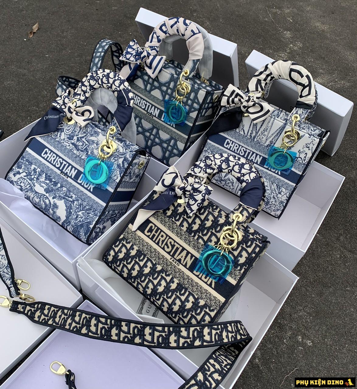 Túi Dior Medium Lady D-lite Blue Black Multicolor 2 Túi Dior Medium Họa Tiết