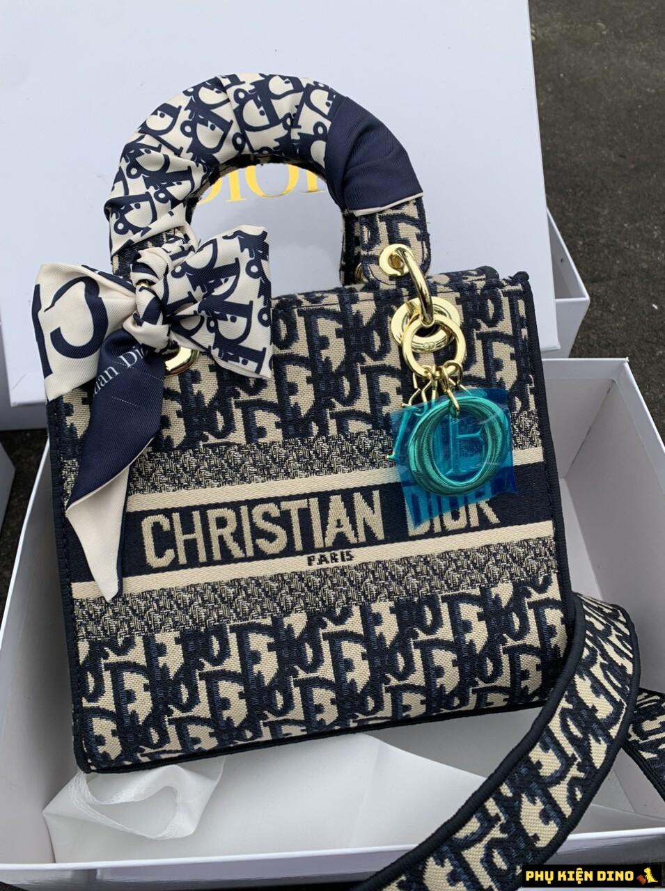 Túi Dior Medium Lady D-lite Blue Black Multicolor 5 Túi Dior Medium Lady Black Multicolor