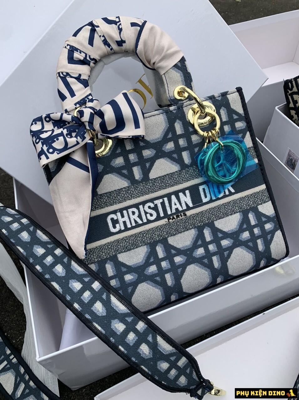 Túi Dior Medium Lady D-lite Blue Black Multicolor 4 Túi Dior Medium Lady Blue Multicolor