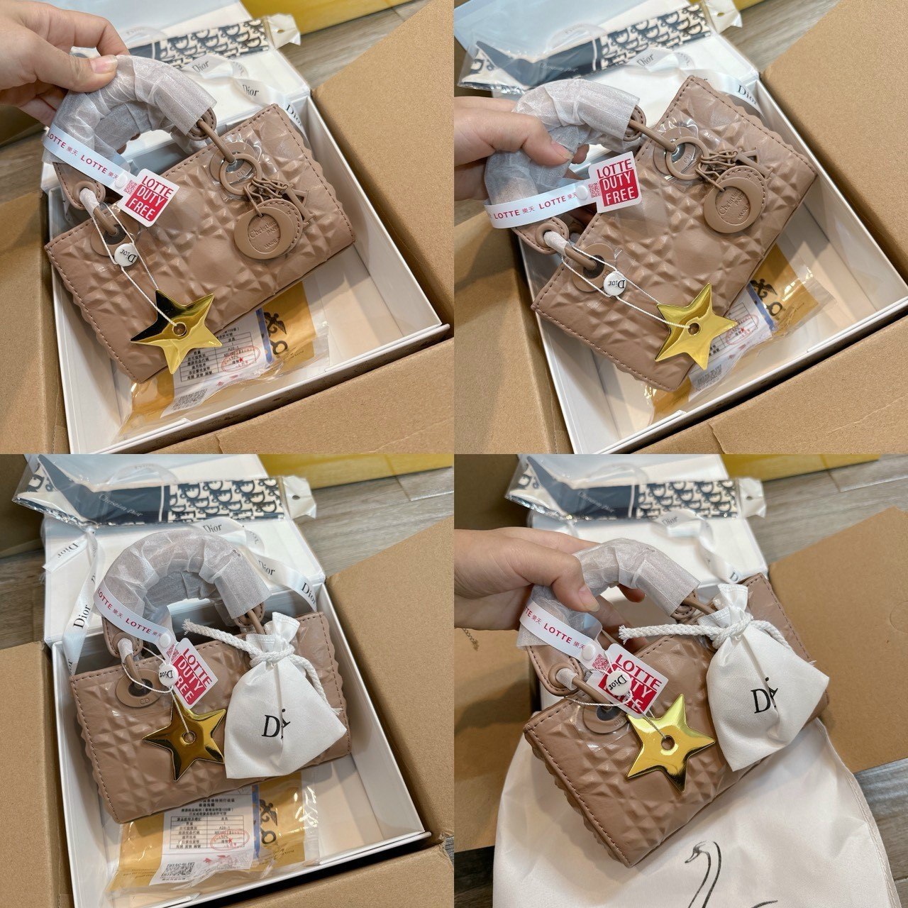 Túi Dior Medium Lady D-Joy Diamond Trắng Hồng Xám 3 Túi Dior Medium Lady D-Joy Diamond Hồng