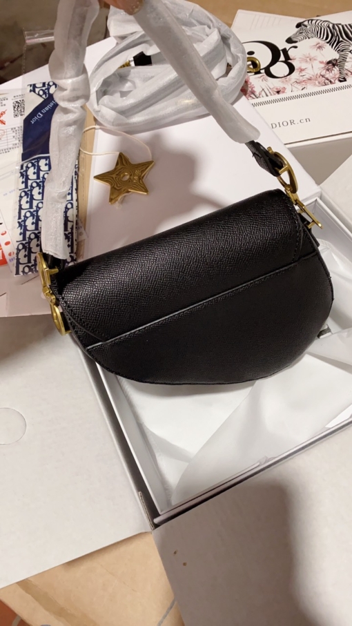 Túi Dior Mini Saddle Bag With Strap Black Grained Calfskin