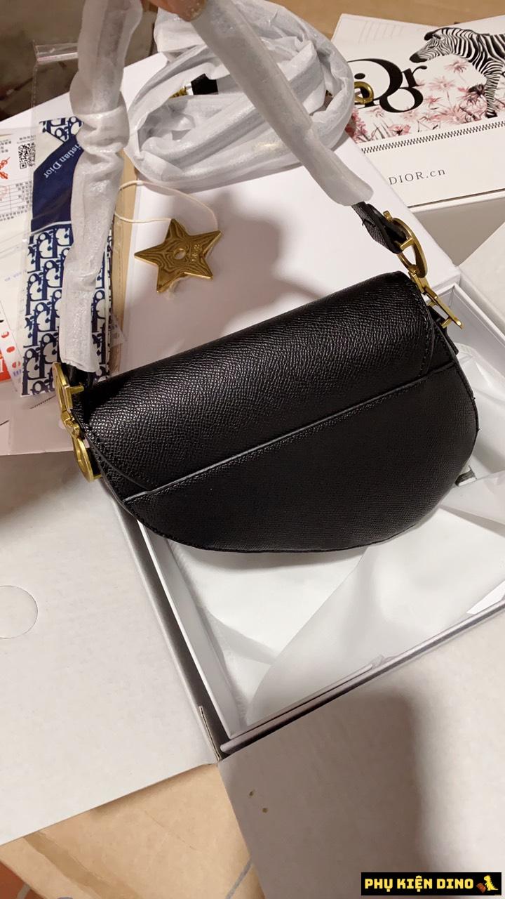 Túi Dior Mini Saddle Bag With Strap Black Grained Calfskin