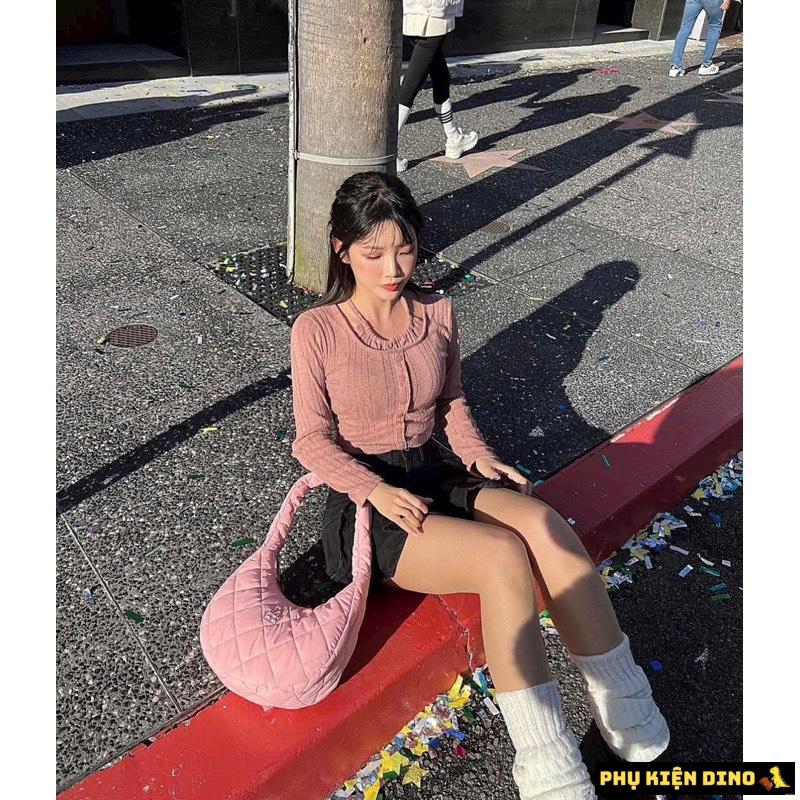 Túi MLB Quilted Hobo Bag LA Dodgers Blue Pink 9 Túi Kẹp Nách MLB Chần Bông Hồng