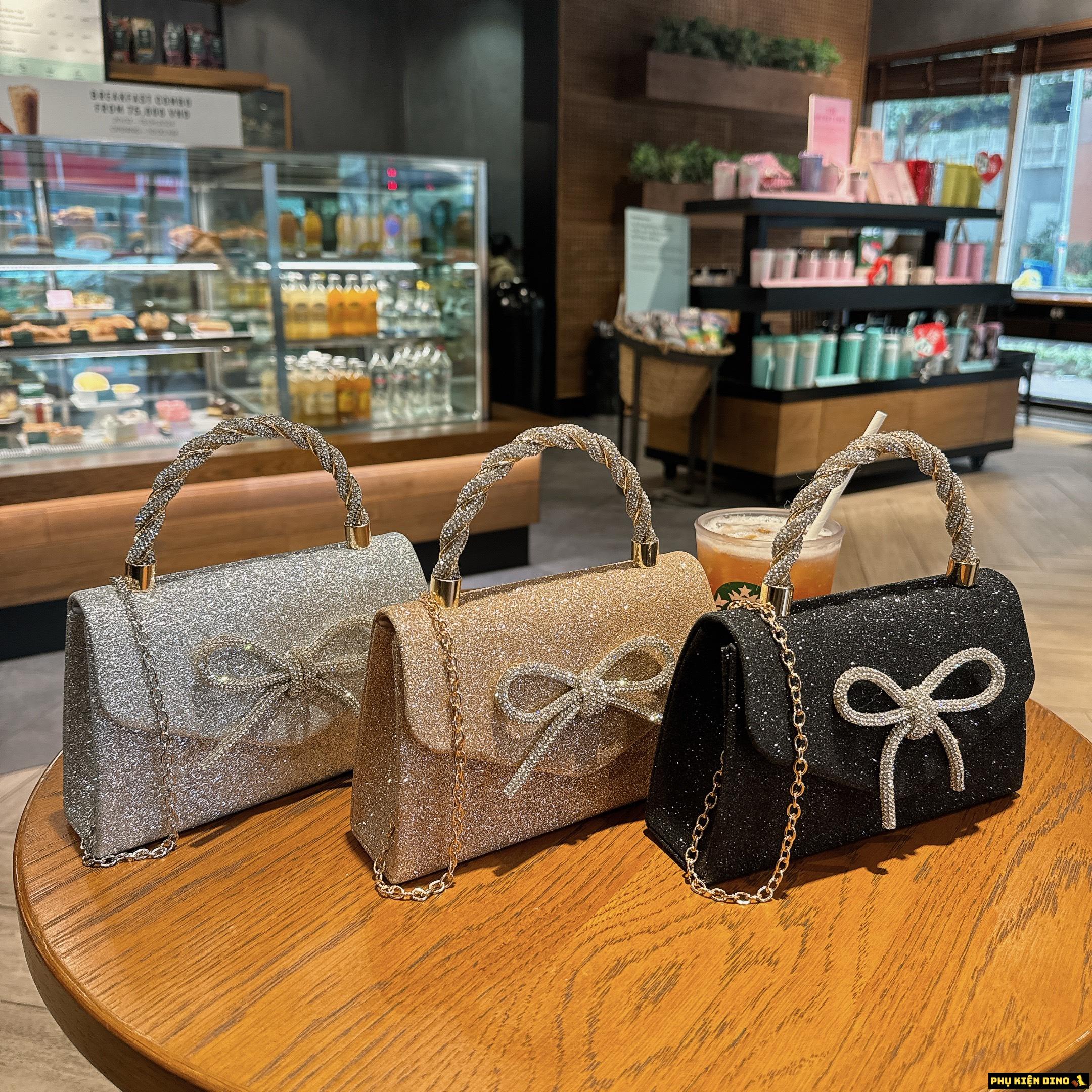 Túi Kim Tuyến Đính Nơ Đá Trắng Vàng Đen 11 Túi Kim Tuyến Đính Nơ Đá 3 Màu Trắng Vàng Đen