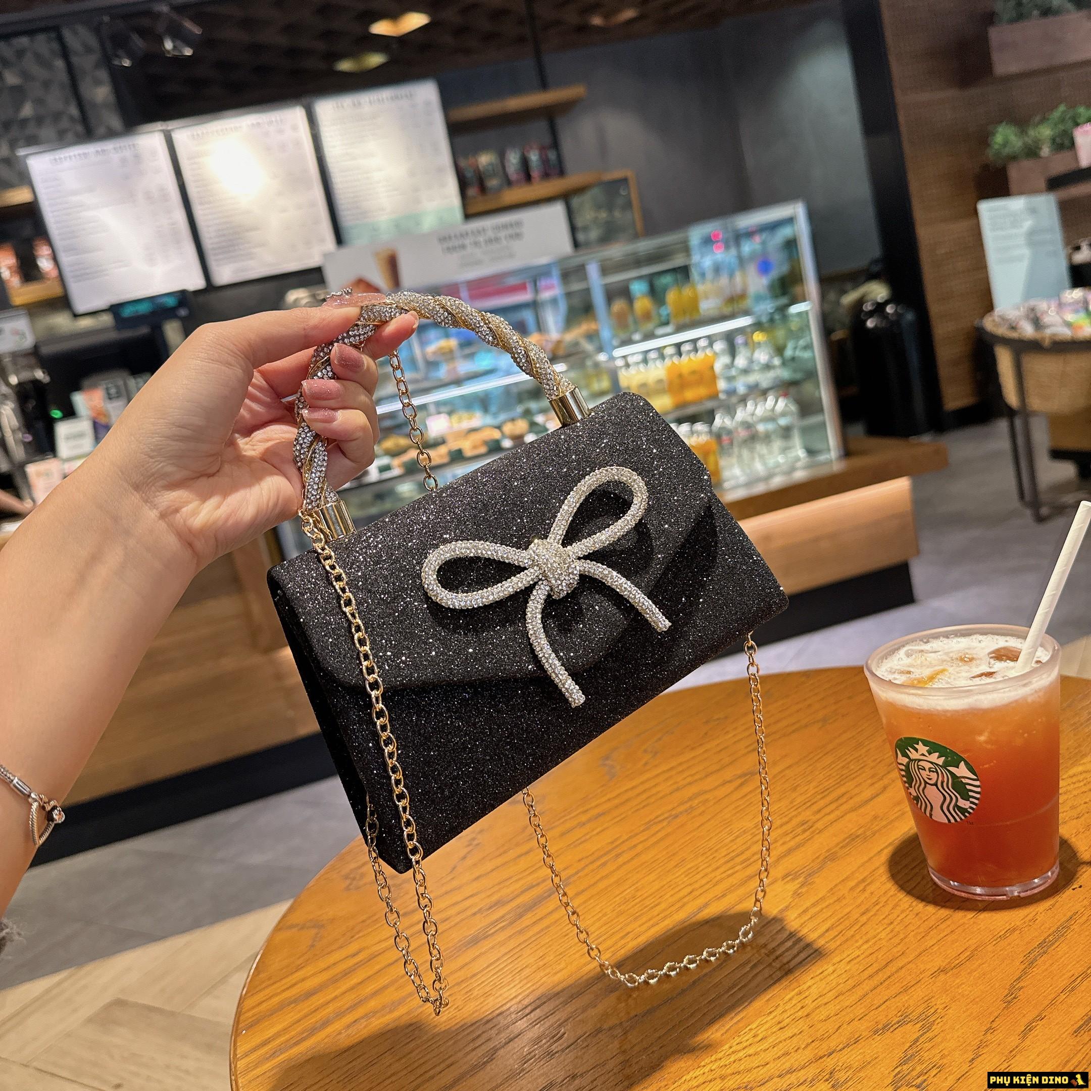 Túi Kim Tuyến Đính Nơ Đá Trắng Vàng Đen 10 Túi Kim Tuyến Đính Nơ Đá Đen Lấp Lánh
