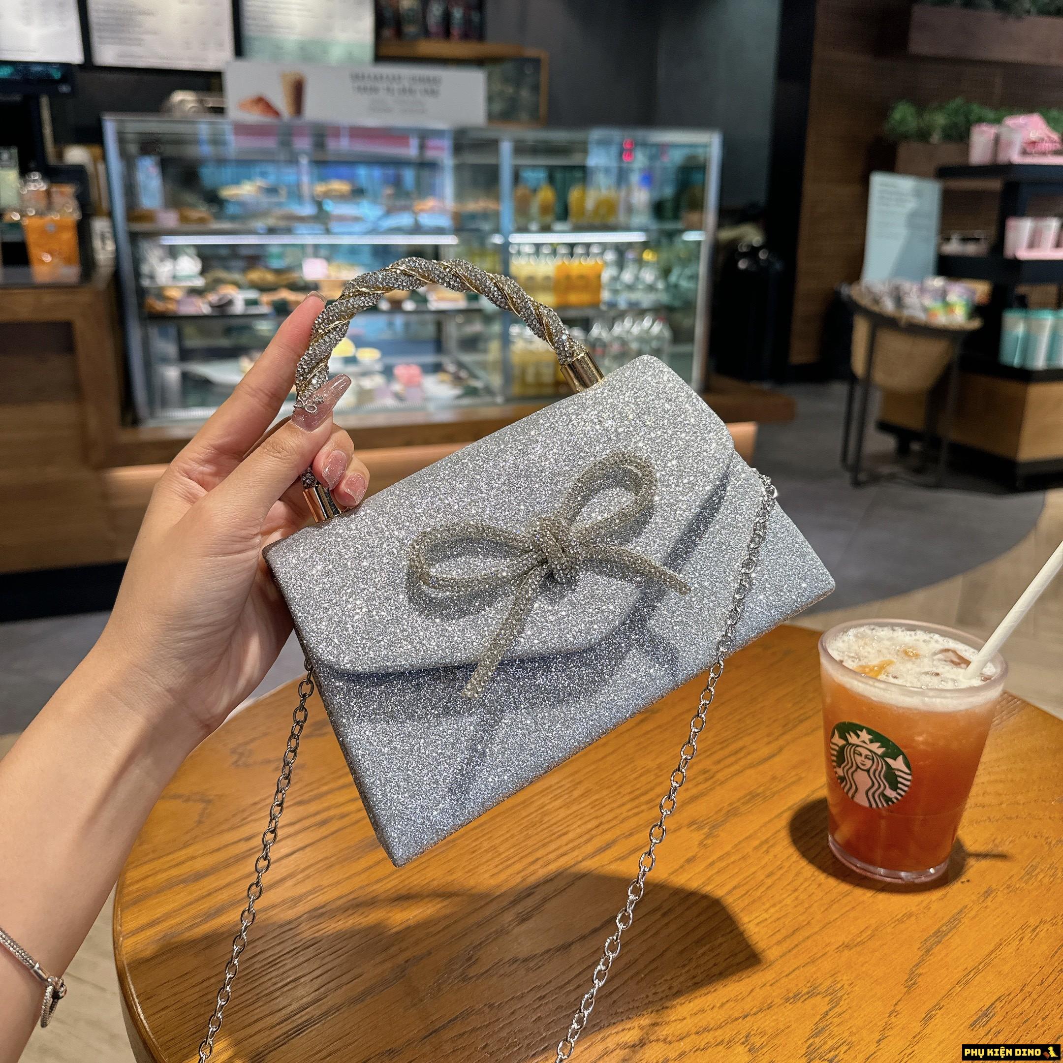 Túi Kim Tuyến Đính Nơ Đá Trắng Vàng Đen 8 Túi Kim Tuyến Đính Nơ Đá Trắng Lấp Lánh