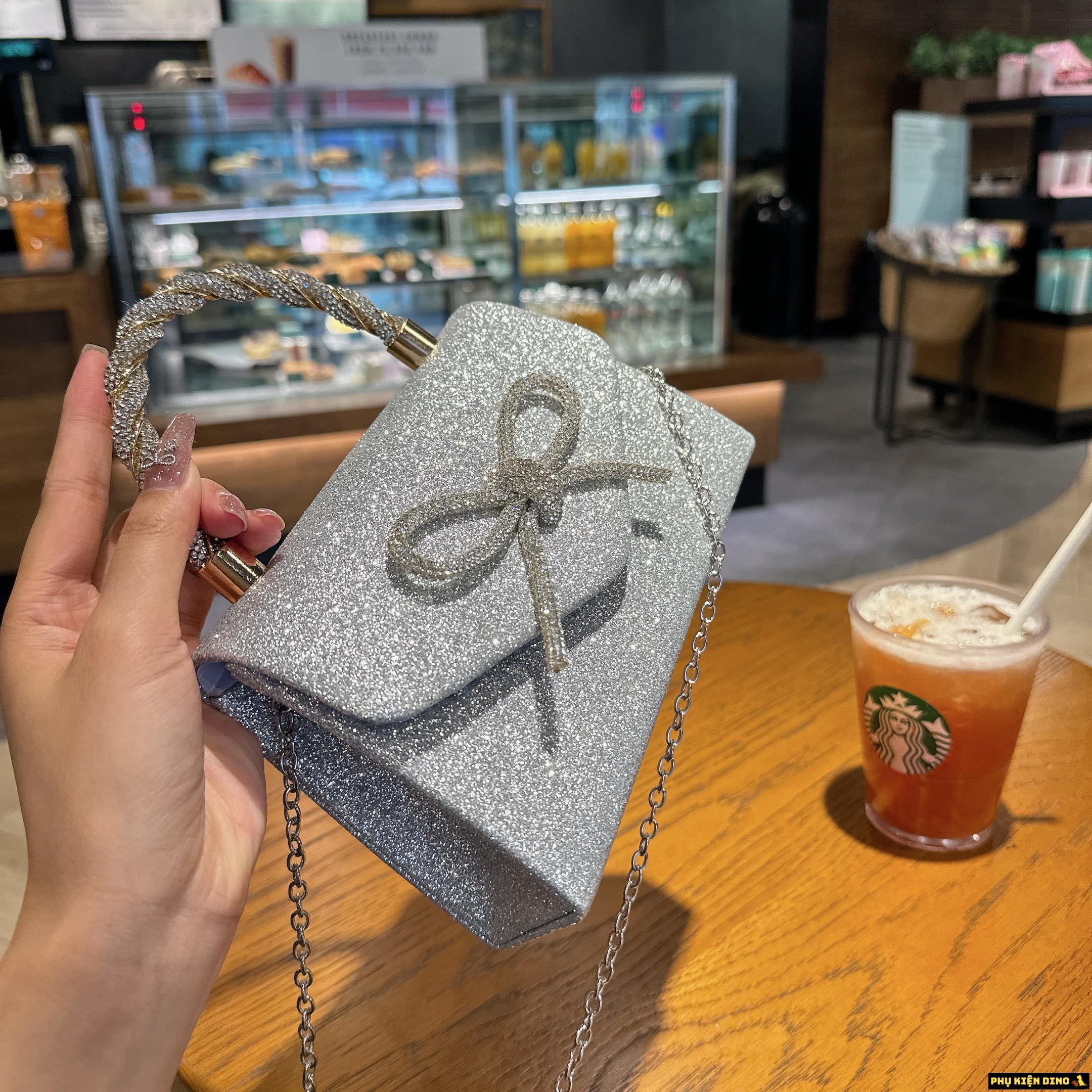 Túi Kim Tuyến Đính Nơ Đá Trắng Vàng Đen 6 Túi Kim Tuyến Đính Nơ Đá Trắng