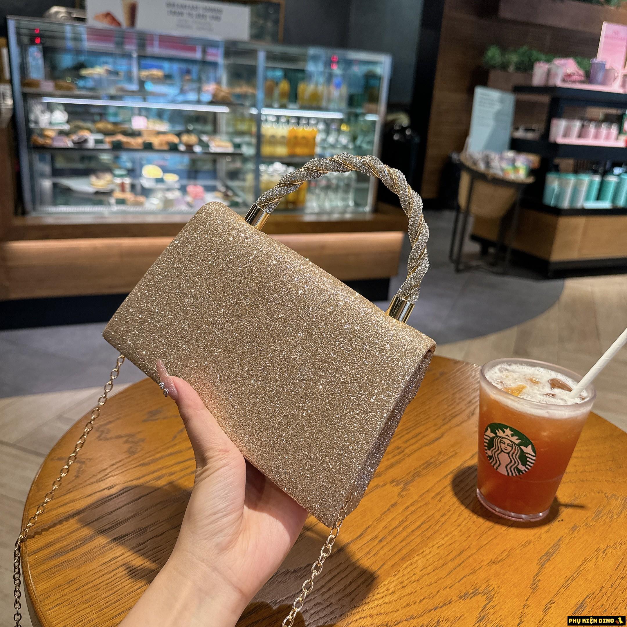 Túi Kim Tuyến Đính Nơ Đá Trắng Vàng Đen 4 Túi Kim Tuyến Đính Nơ Đá Vàng