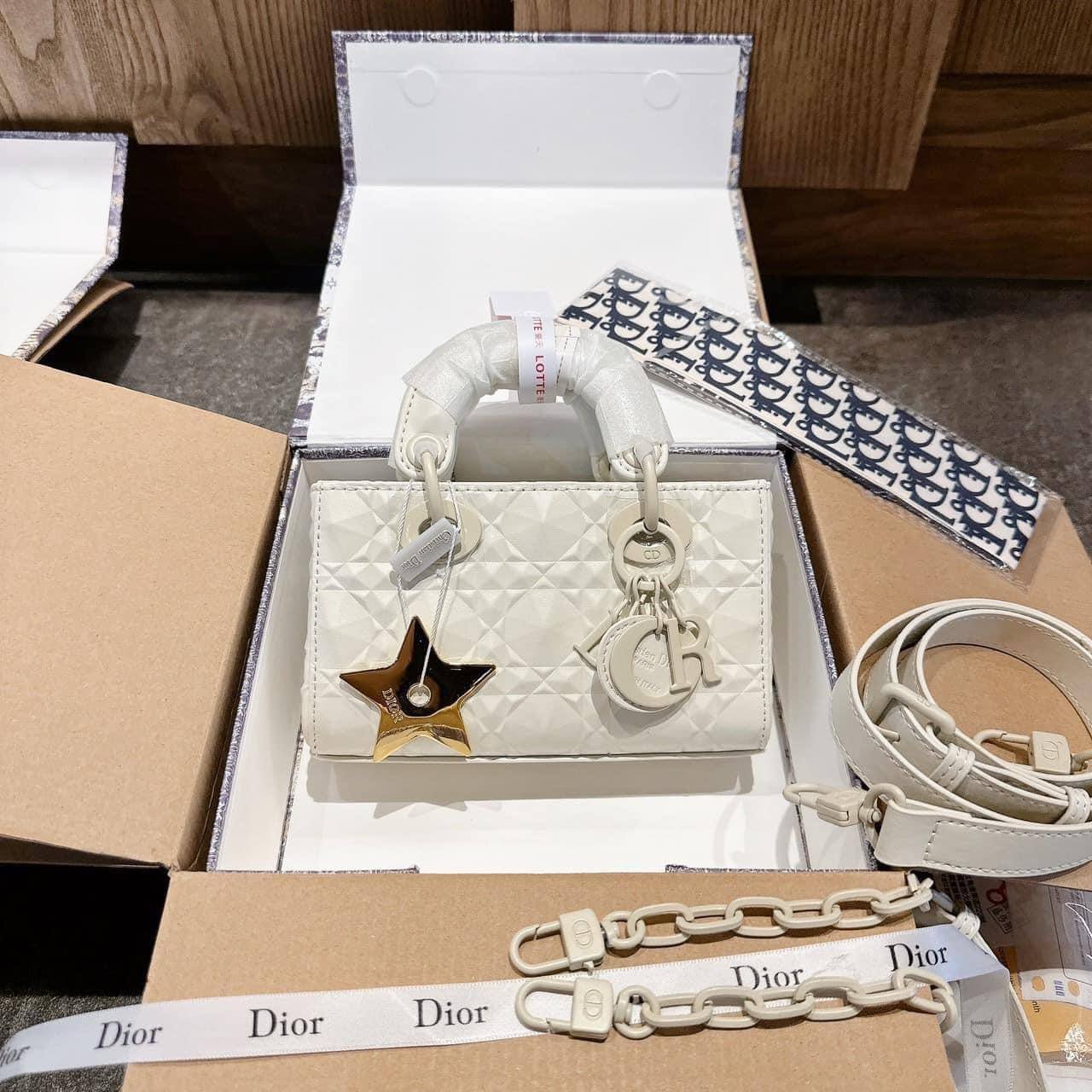 Túi Dior Medium Lady D-Joy Diamond Trắng Hồng Xám 7 Túi Lady Dior D-Joy Bag Rose Màu Trắng Kim Cương